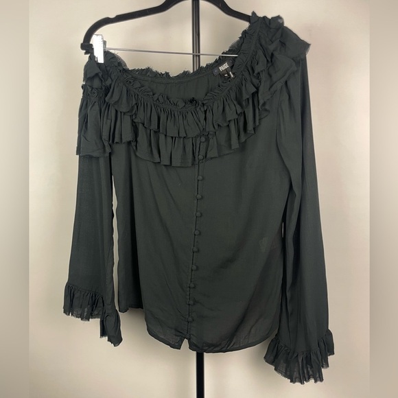 Paige Augustina Black Off Shoulder Ruffle‎ Button Up Blouse - Picture 3 of 11